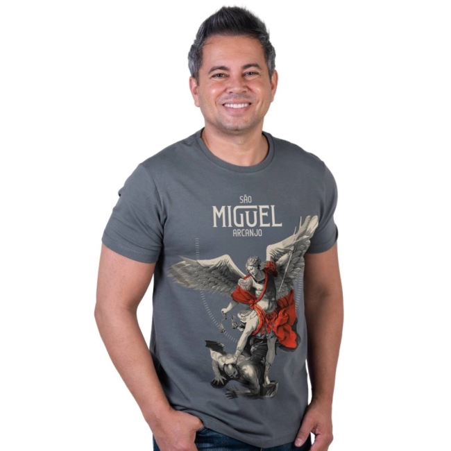 Camiseta Slim São Miguel Arcanjo - Cinza Metal